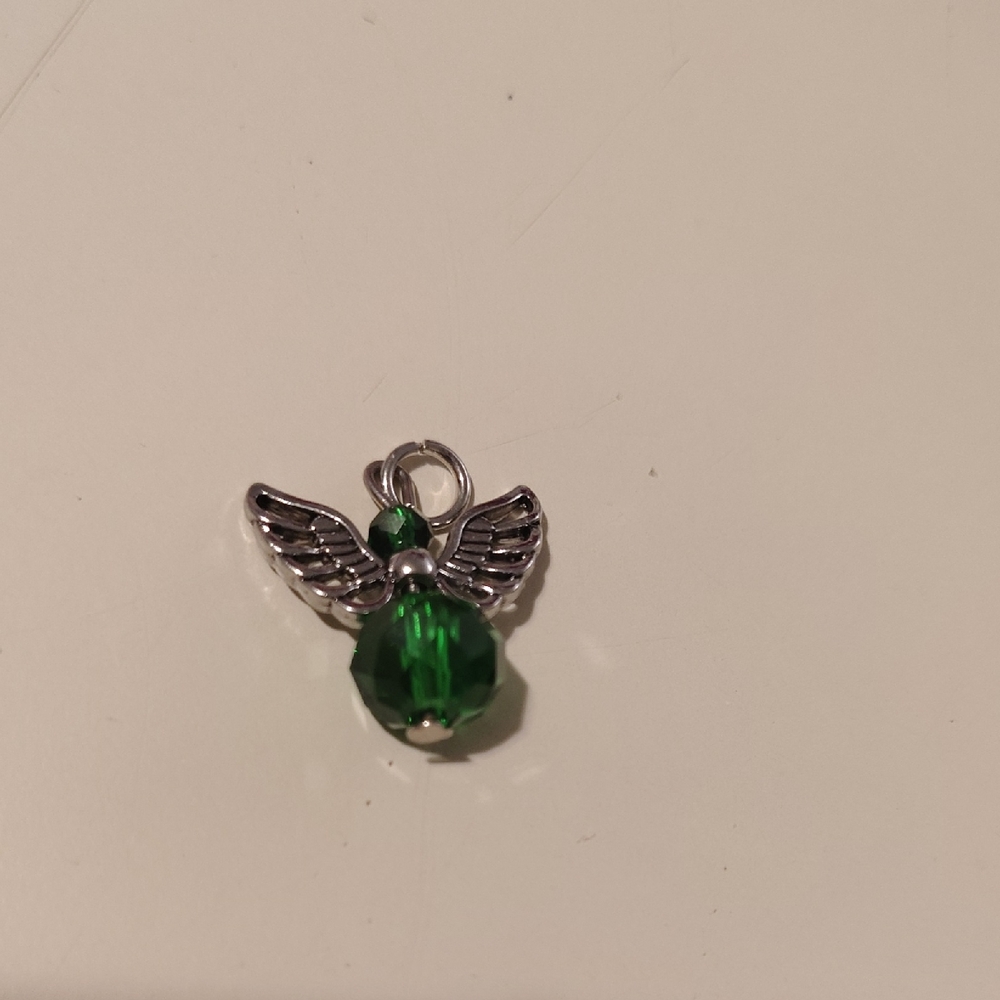 Elegant Silver and Green Angel Pendant
